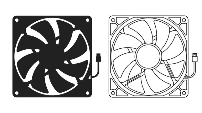 Computer Case Fan Silhouette On White Background Linear Illustration