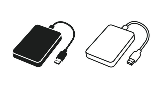 External Hard Drives Silhouette On White Background Vector Illustration
