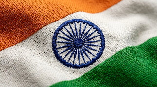 Ashoka chakra emblem on indian national flag with saffron white green stripes