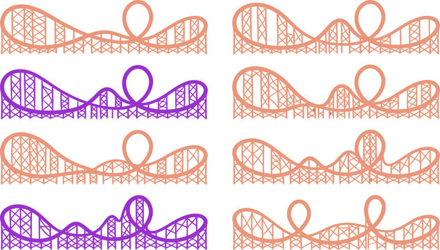Roller Coaster Track Silhouette Vector Icon Set for Theme Park Branding, Amusement Fair Graphics & Carnival Event Design (EPS)