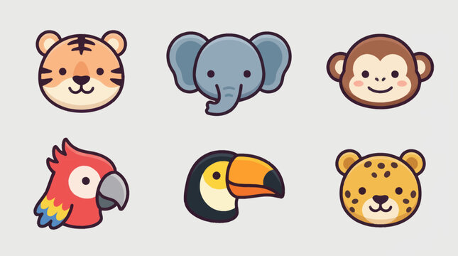 Cute animal faces collection icon set