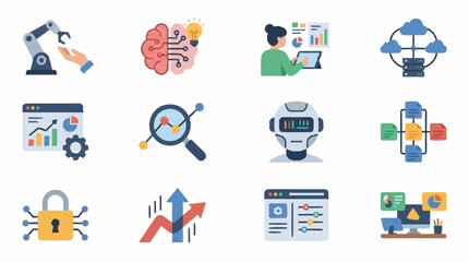 Fototapeta premium Colorful flat design icons for technology and business concepts.