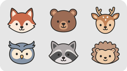 Fototapeta premium Cute animal faces icon set