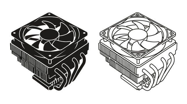Cpu Cooling Fan Line Art Two Isometric Views