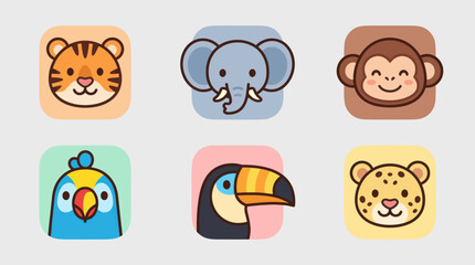Cute animal icons set