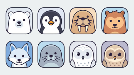 Cute arctic animal avatars set © Leomord