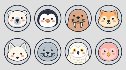 Cute arctic animal collection icons © Leomord