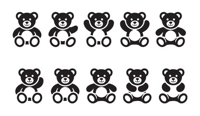 Fototapeta premium Selection of cute teddy bear icons in various poses for children and toy store designs.