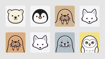 Cute arctic animal icons collection © Lunox