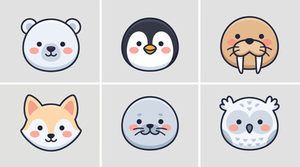 Cute arctic animal icons set © Lunox