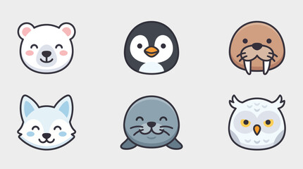 Cute arctic animal icons set © Lunox