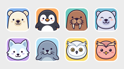 Cute arctic animals icons collection © Lunox