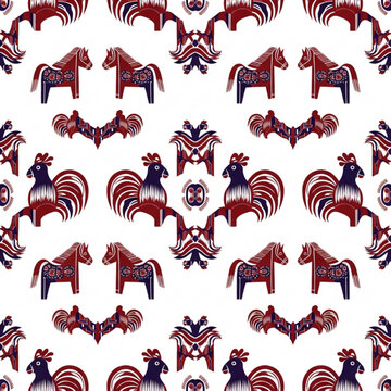 Sumba Ikat Horse Rooster Tribal Batik Pattern Vector