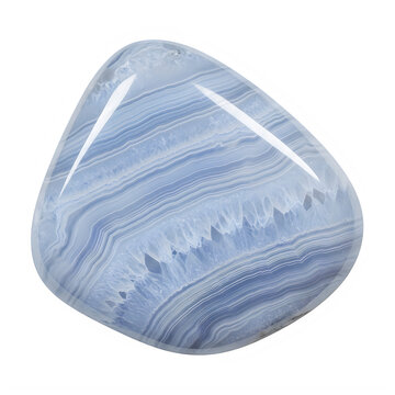 Polished blue lace agate gemstone mineral specimen on transparent background with captured soft lighting