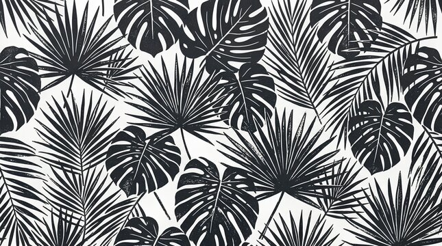 Monochrome Tropical Palm Leaves Wallpaper Pattern Texture Graphic Backdrop