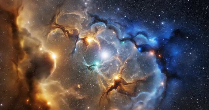 Glowing nebula with vibrant cosmic clouds and bright stars in deep space