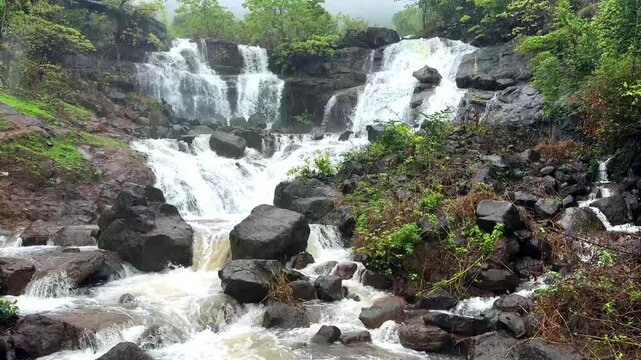Changewadi Twin Waterfall near Sondewadi in mesmerizing slow motion