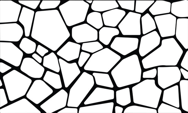 Abstract geometric pattern of interconnected polygons and irregular shapes on white background for design elements and visual concepts creating unique textured compositions.