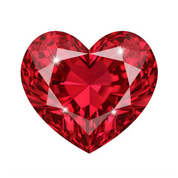 Sparkling heart shaped ruby gemstone isolated on transparent background with brilliant sparkling effect