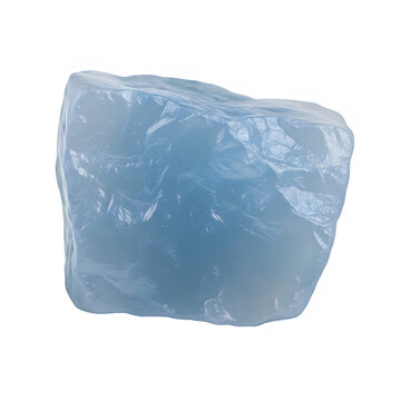 Single translucent blue gemstone mineral specimen on transparent background with rough cut translucent