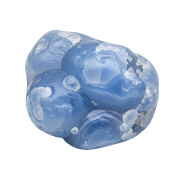 Polished blue chalcedony mineral specimen isolated on transparent background with single rounded blue