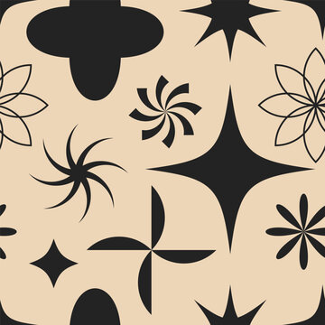 Monochrome Seamless Abstract Vector Geometric Floral Pattern Design