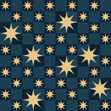 Seamless Vector Celestial Pattern with Moon, Stars and Cosmic Elements
