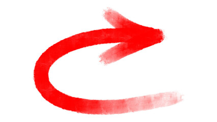 Fototapeta premium Curved turn arrow drawn with red ink brush marker watercolor painting. Round u turn directional pointer symbol isolated on transparent background for creative infograph layout clip art.