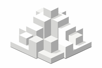 Fototapeta premium 3D isometric cube blocks, white geometric shapes, abstract architecture, urban landscape