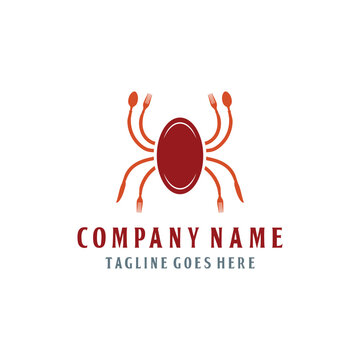 Crab Spider Plate Spoon Fork Restaurant Food Design Logo Vector Stock