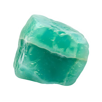 Polished raw teal gemstone specimen isolated on a transparent background with captured detailed close