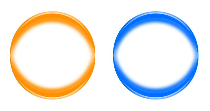 Set of glossy orange and blue circular frames with white centers on isolated background for design use with displays four glossy blue hues illustration