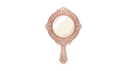 An ornate handheld mirror with a decorative frame is displayed on a plain background. © STOCK MANIA