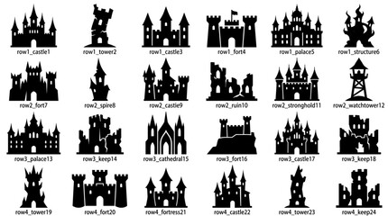 Collection of Castle Silhouettes - Medieval Fortresses and Towers © KunFhayakun