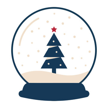 Minimalist Christmas Snow Globe Vector Illustration Featuring A Stylized Tree And Soft Snow