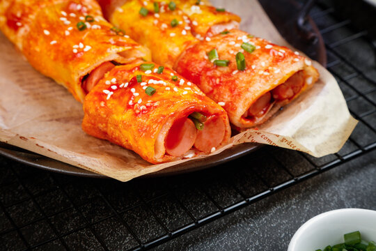 Cold Sesame Noodle Rolls with Ham and Scallions - Traditional Harbin Northeast Chinese Cuisine