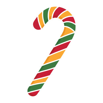 Graphic Illustration of a Colorful Striped Candy Cane Featuring Red Green and Yellow Colors