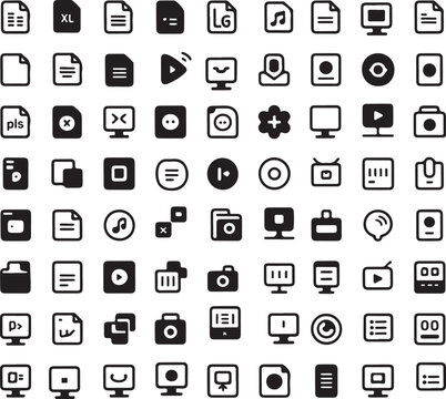 Flat icons set of document and computer office tools