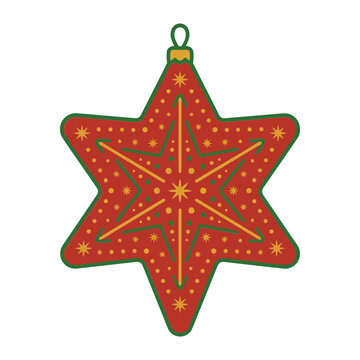 Red Christmas Star Ornament Decoration with Gold Details Isolated on Plain White Background