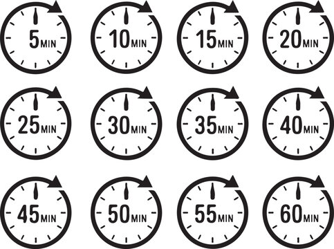 Countdown timers showing intervals from 5 to 60 minutes