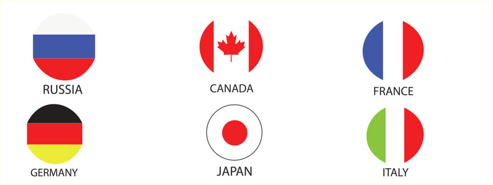 Set of international national country flags in circular icon format