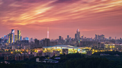 Fototapeta premium Guangzhou City Skyline at Night with Sports Arena