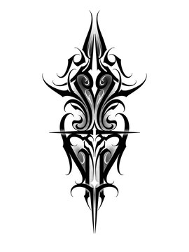 Tribal tattoo design vector art illustration isolated on white background, dark Y2K gothic spike ornament emblem