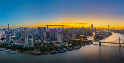 Guangzhou Cityscape Panorama at Sunset with Pearl River and Modern Skyline © TruongThi