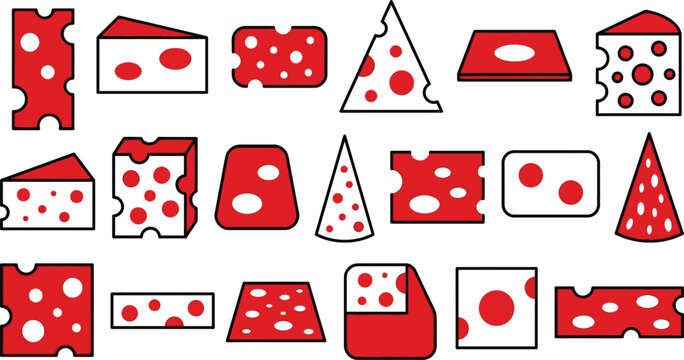 Swiss national day object bundle red white cheese illustration set