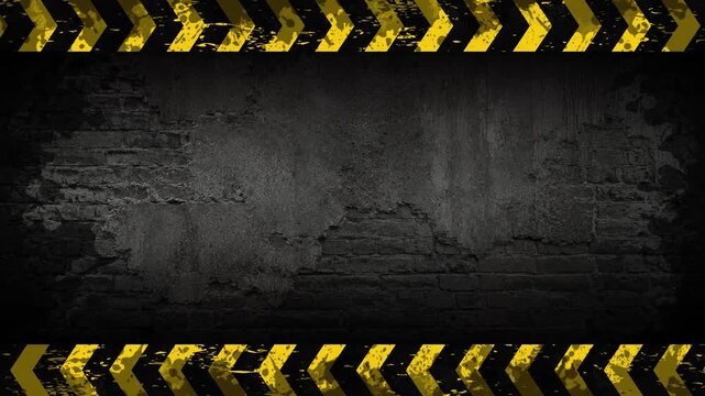 Looping Industrial Dynamic Hazard Stripe Border Animation on Concrete Grunge Wall Background 4K 60 fps