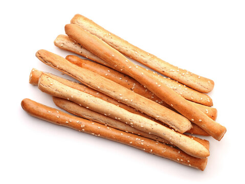  Top view of grissini breadsticks with sesame seeds