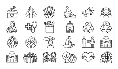 Obraz premium Community Care and Charity Outline Icon Collection for Social Support and Public Welfare