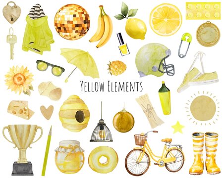 Yellow Objects Watercolor Set