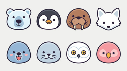 Cute cartoon arctic animal faces collection © Leomord